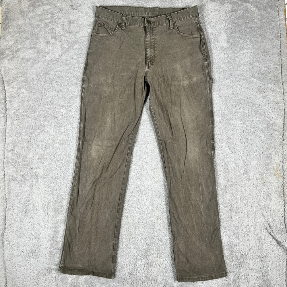 Genuine Dickies Carpenter Pants Mens 34x32 Olive Green Utility Workwear Trousers